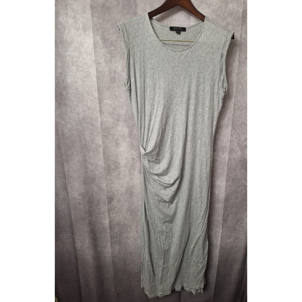 All Saints Gamma Midi Dress Sz 10 Gray Crewneck Sleeveless Stretch Basic Beachy